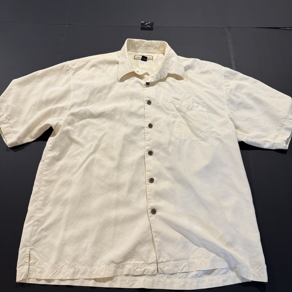 Tommy Bahama Men Button Up Shirt Large Beige 100% Silk